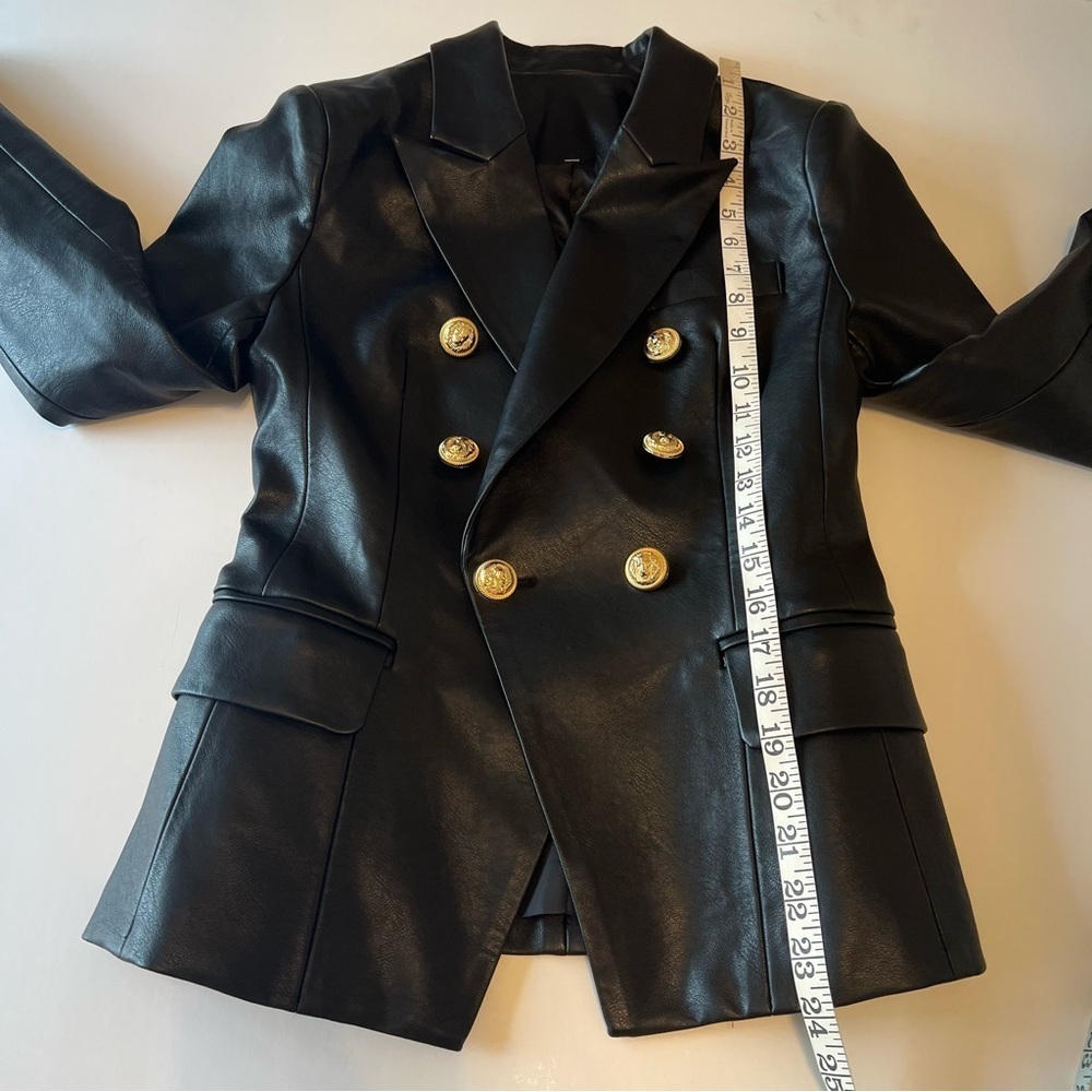 Faux Leather double breasted fitted blazer jacket, size XS/S, NWOT - Picture 9 of 16